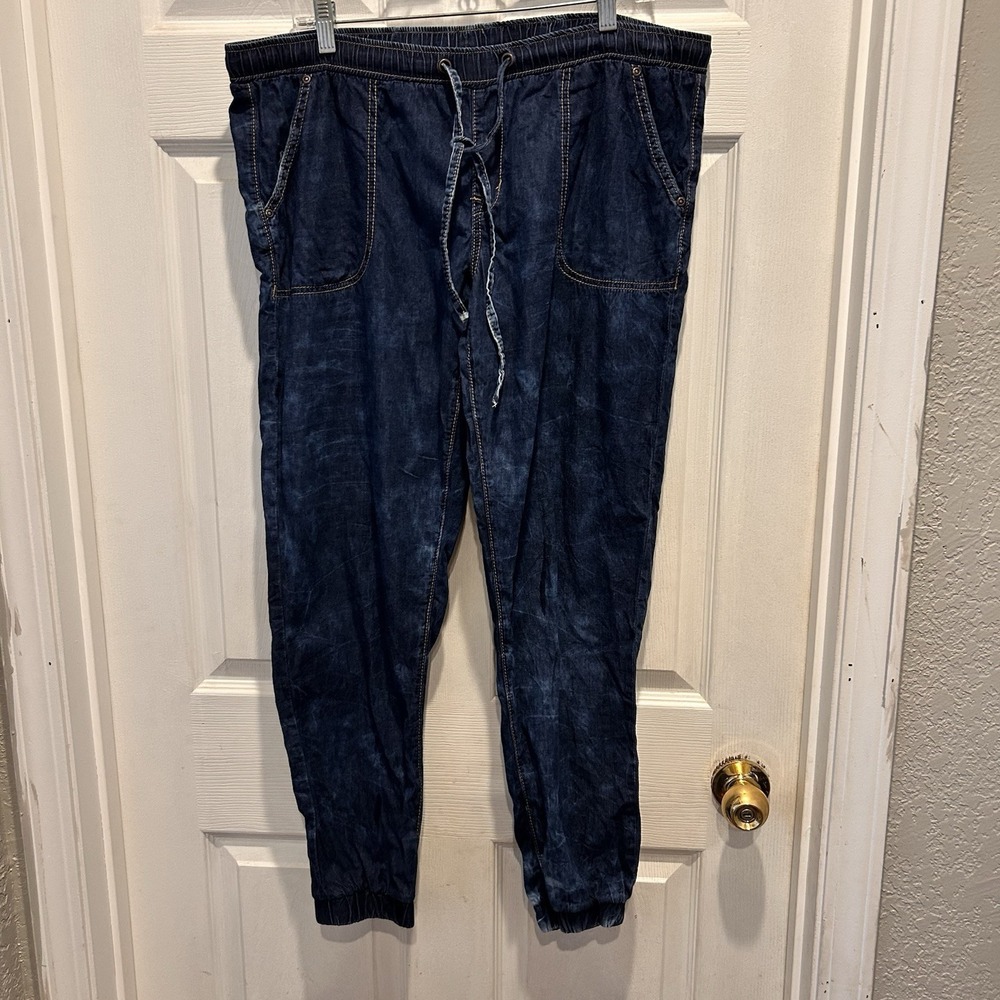 rue21 Womens Large‎ Dark Acid Wash Denim Joggers Elastic Waist Drawstring Cotton